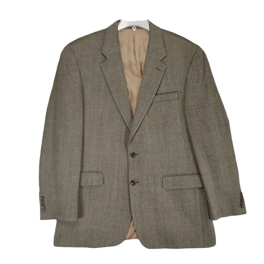 Vtg 90s Y2K IZOD Men's 44L 100% Wool Herringbone Tweed Sports Coat Blazer Jacket